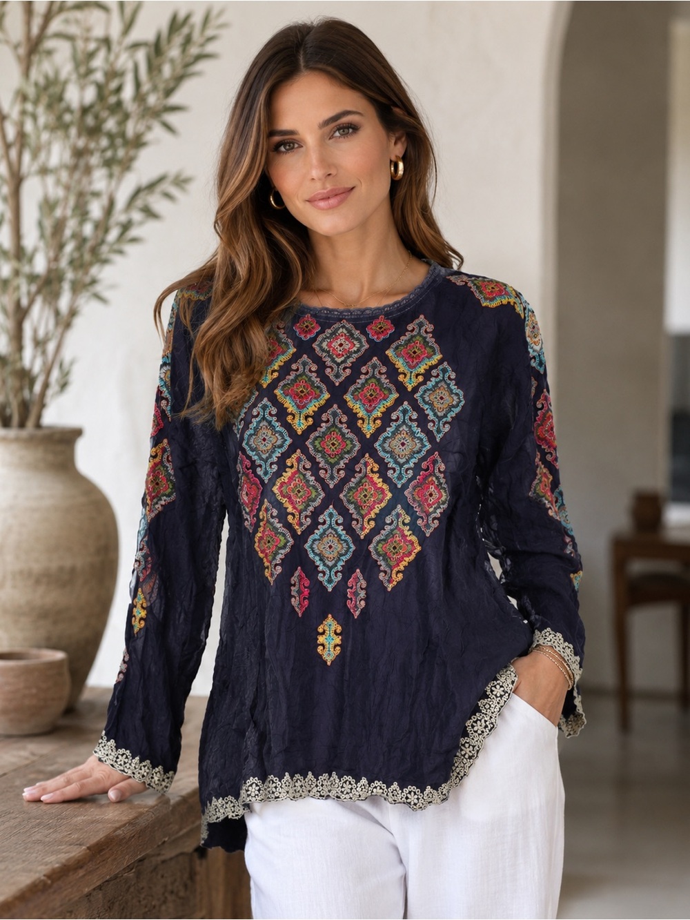 Johnny Was Embroidered Morocco Blouse ☀️ ⭐️